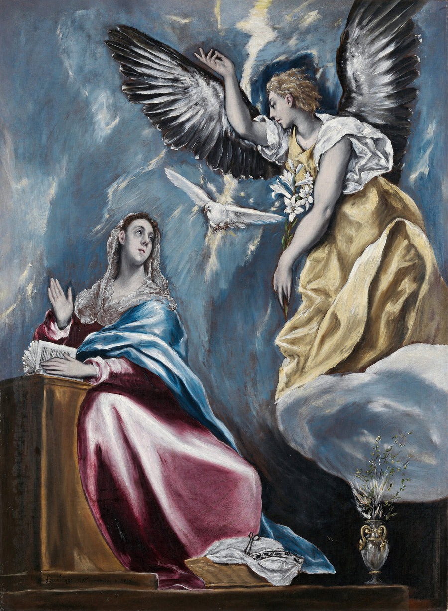 El Greco — The Annunciation | Fine Art Print shown to scale on a wall above a sofa