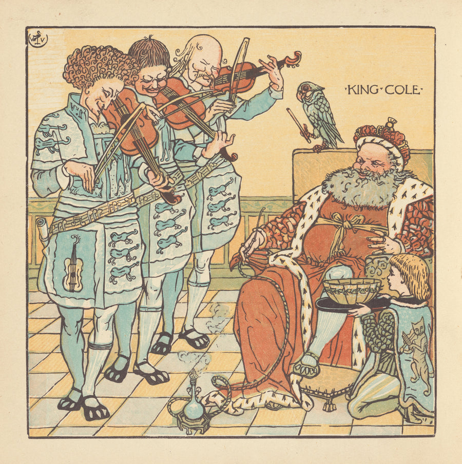 Walter Crane — The Baby's Opera: King Cole | Art Nouveau Print shown to scale on a wall above a sofa
