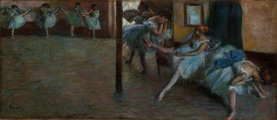 Edgar Degas — The Ballet Rehearsal | Fine Art Print shown to scale on a wall above a sofa