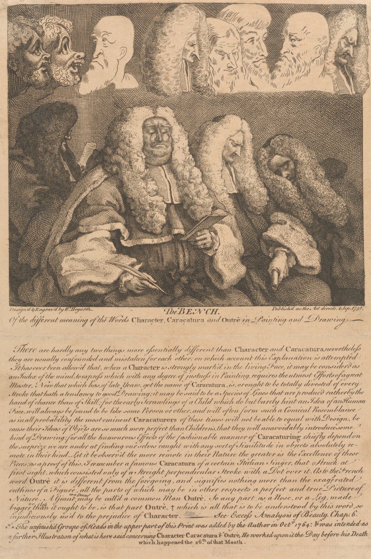 The Bench by William Hogarth — Dozing judges below a row of grimacing heads