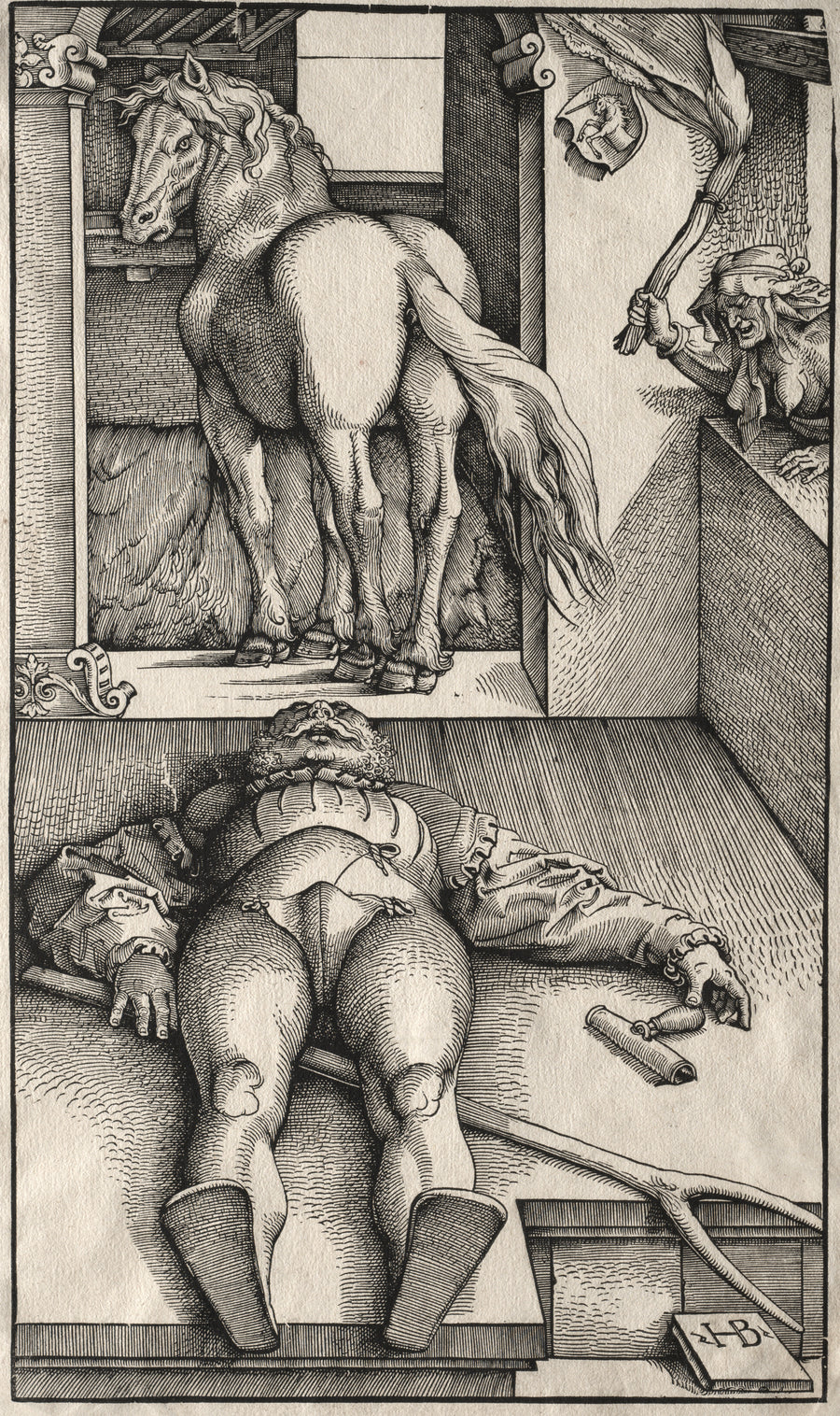 Hans Baldung Grien — The Bewitched Groom | Woodcut Print shown to scale on a wall above a sofa