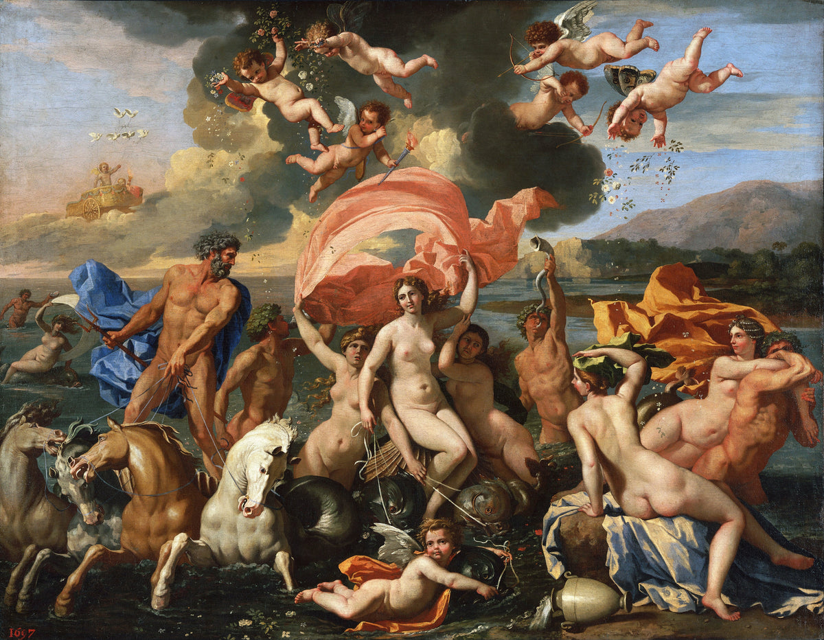 The Birth of Venus by Nicolas Poussin — A sea procession of horses, tritons, nymphs and winged infants
