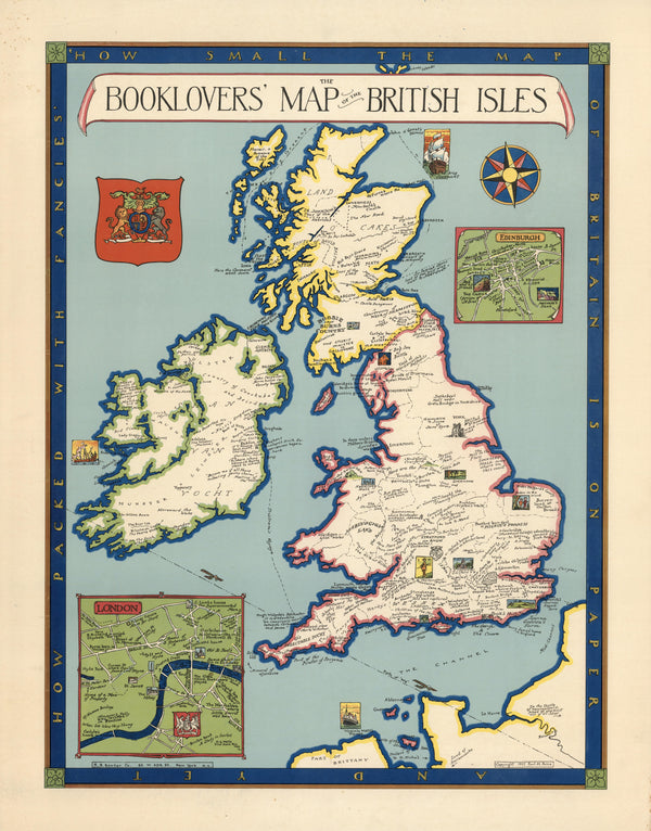 Paul Mayo Paine — The Booklovers' Map of the British Isles | Vintage Pictorial Map Print