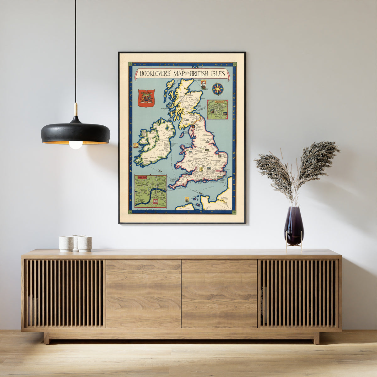 Paul Mayo Paine — The Booklovers' Map of the British Isles | Vintage Pictorial Map Print