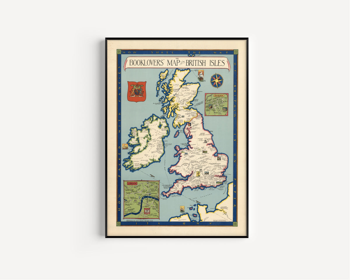 Paul Mayo Paine — The Booklovers' Map of the British Isles | Vintage Pictorial Map Print