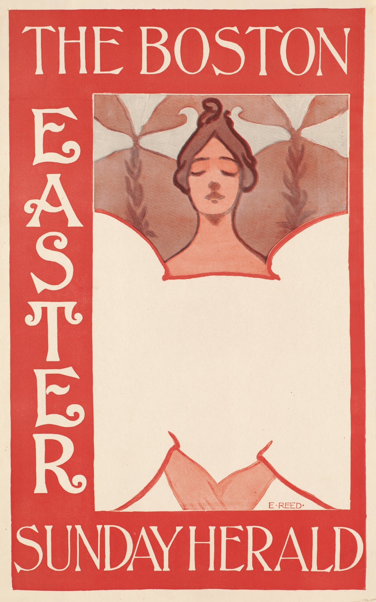 The Boston Sunday Herald, Easter by Ethel Reed — A woman with closed eyes rises above a wide blank panel