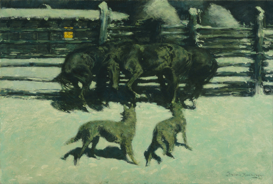 Frederic Remington — The Call for Help | Fine Art Print shown to scale on a wall above a sofa