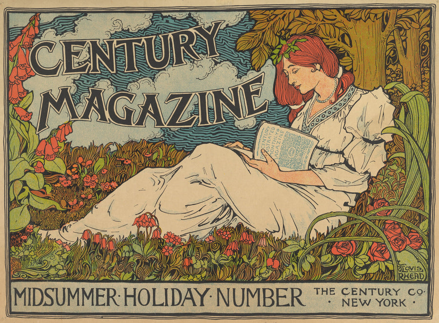 Louis Rhead — The Century Magazine, Midsummer Holiday Number | Vintage Poster Print shown to scale on a wall above a sofa