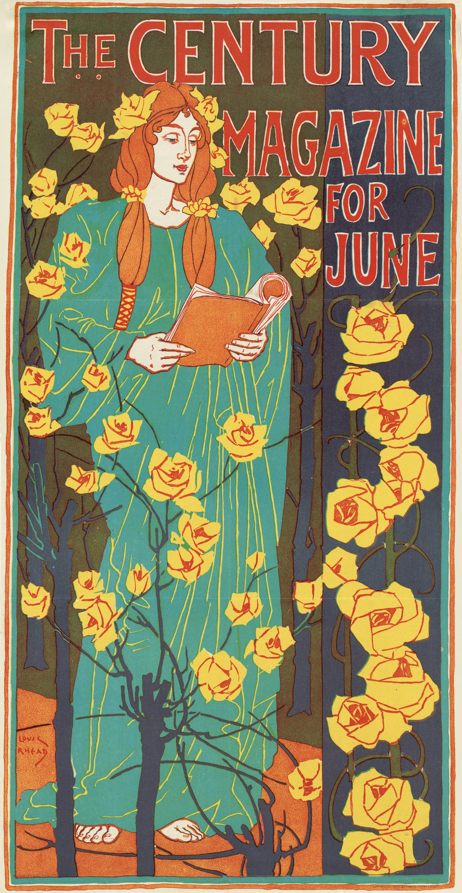 Louis Rhead — The Century Magazine for June | Vintage Poster Print shown to scale on a wall above a sofa