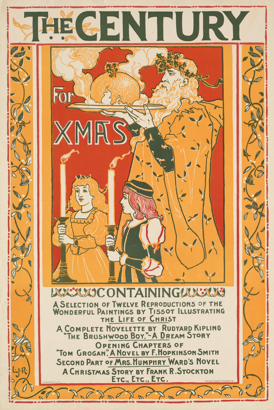 Louis Rhead — The Century for Xmas | Vintage Poster Print shown to scale on a wall above a sofa