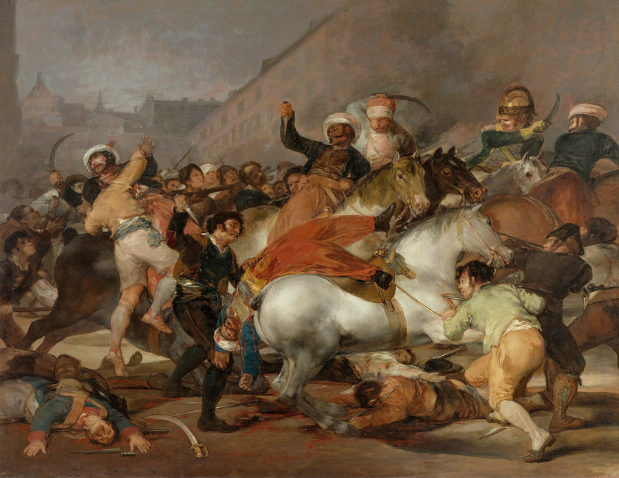 Francisco de Goya — The Charge of the Mamelukes | Fine Art Print shown to scale on a wall above a sofa