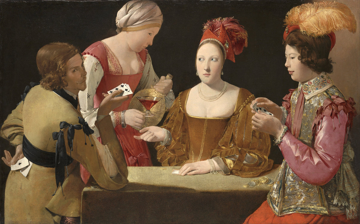 The Cheat with the Ace of Clubs by Georges de La Tour — Four players at a card table, one with an ace behind his back