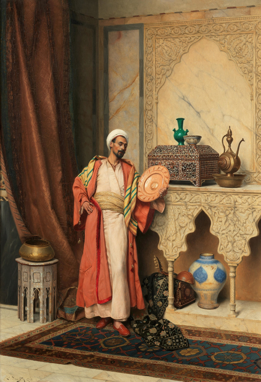 Ludwig Deutsch — The Connoisseur | Art Print shown to scale on a wall above a sofa