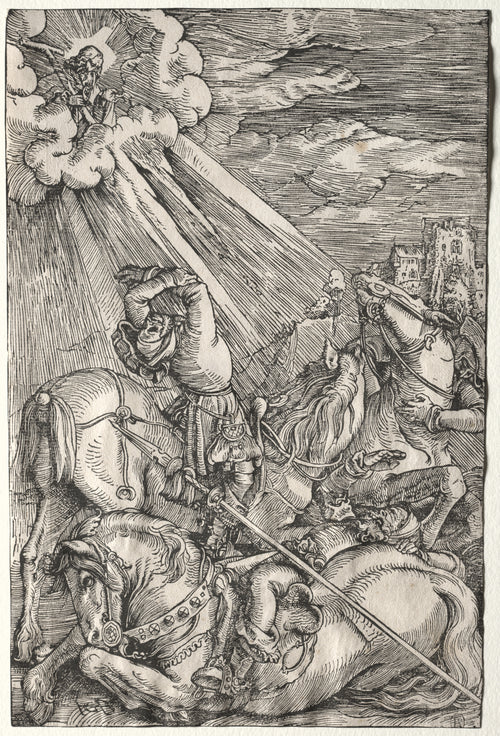 The Conversion of Saint Paul by Hans Baldung Grien — Riders and horses tumble beneath a burst of light from the clouds