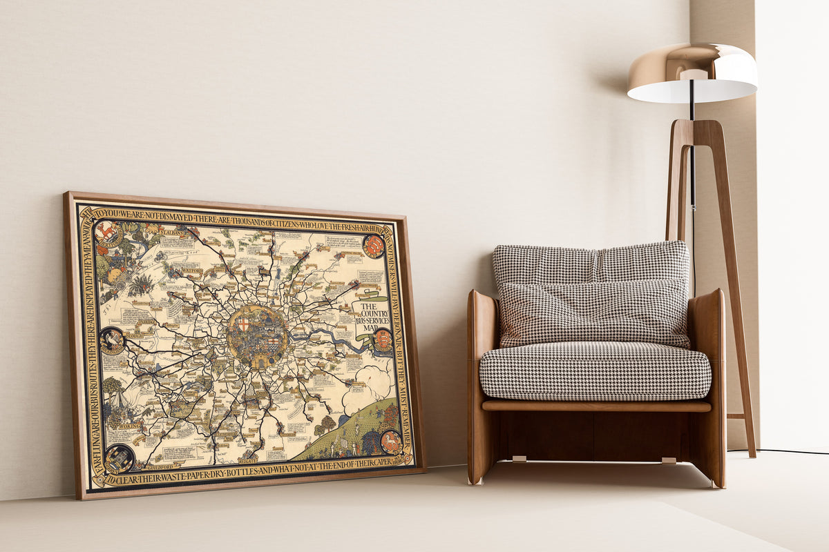 MacDonald Gill — The Country Bus-Services Map, London and Vicinity | Vintage Pictorial Map Print