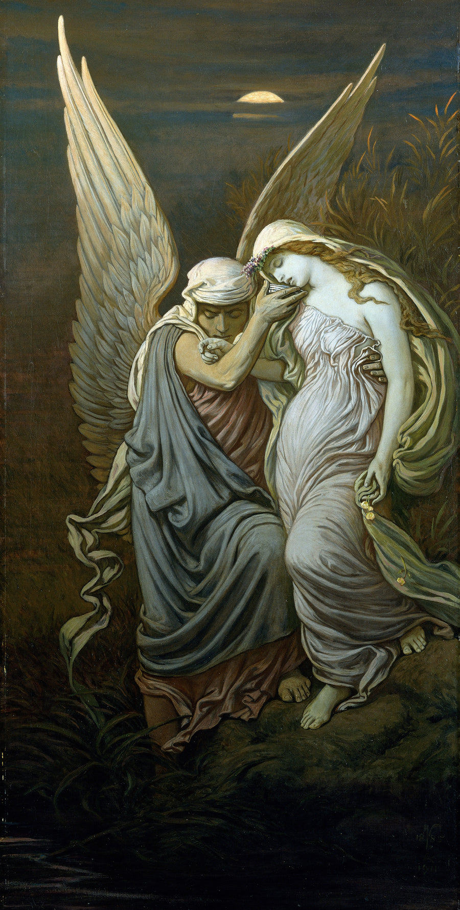 Elihu Vedder — The Cup of Death | Symbolist Art Print shown to scale on a wall above a sofa