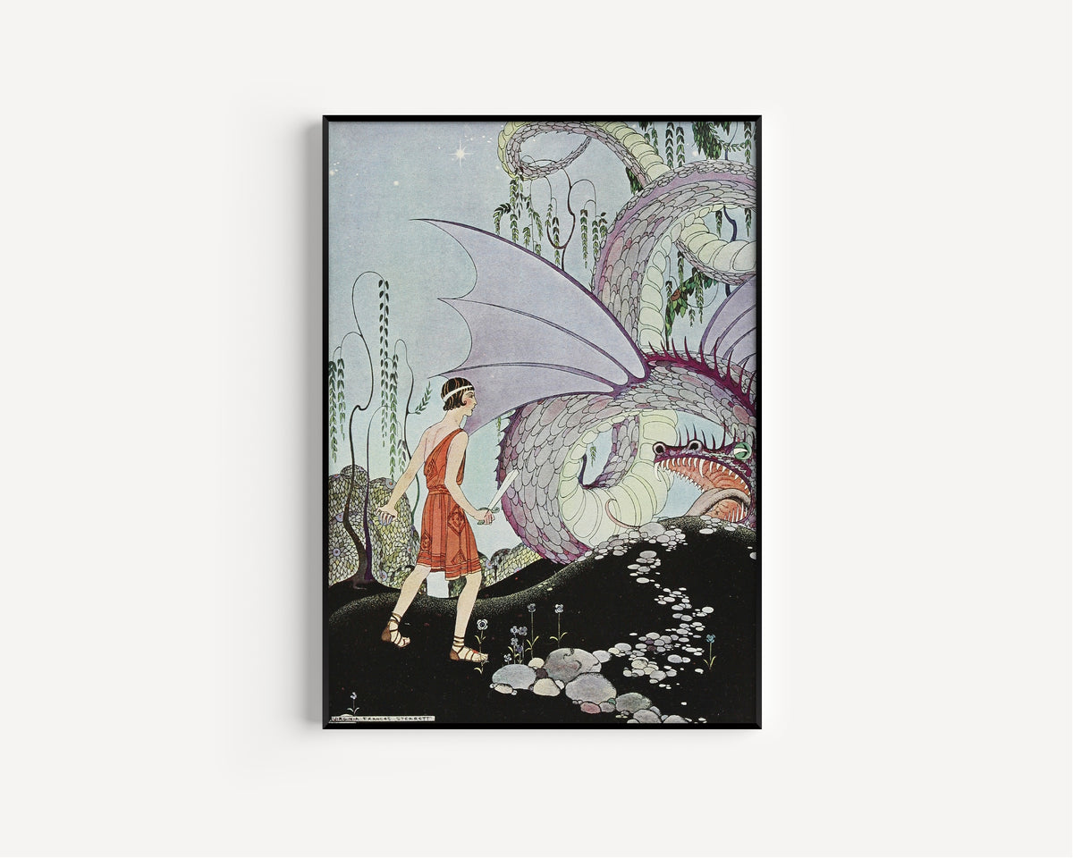 Virginia Frances Sterrett — The Dragon's Teeth: This pitiless reptile had killed his poor companions | Fairy Tale Illustration Print