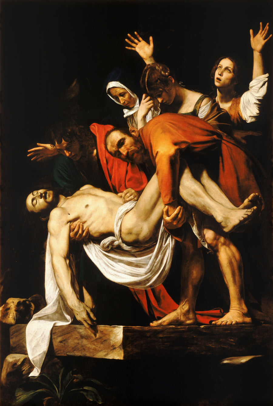 Caravaggio — The Entombment of Christ | Fine Art Print shown to scale on a wall above a sofa