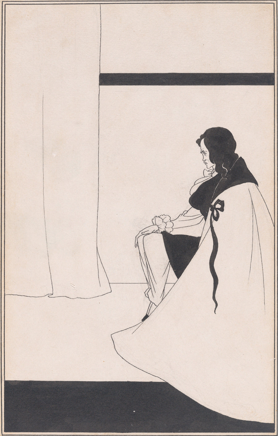 Aubrey Beardsley — The Fall of the House of Usher | Art Nouveau Illustration Print shown to scale on a wall above a sofa