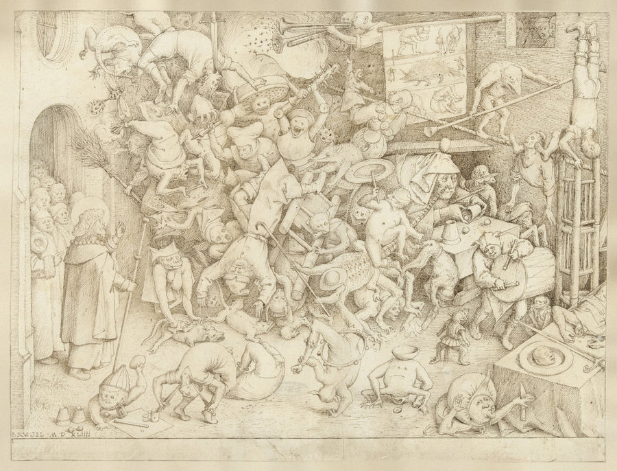 Pieter Bruegel the Elder — The Fall of the Magician Hermogenes | Fine Art Print shown to scale on a wall above a sofa