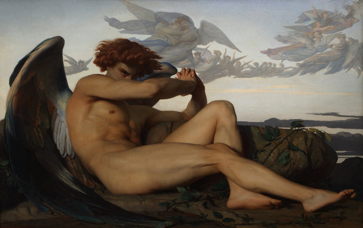 The Fallen Angel by Alexandre Cabanel — A winged figure lies against a rock, his face half hidden by his arm