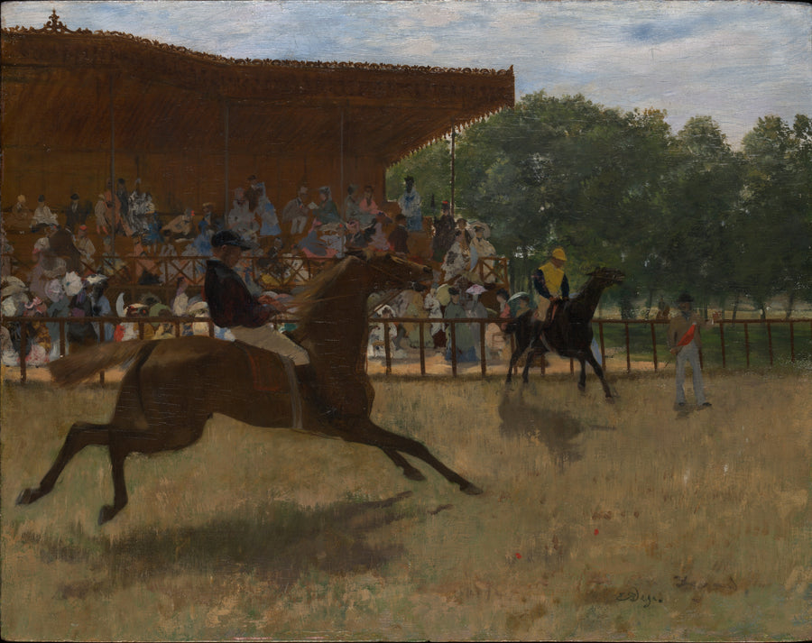 Edgar Degas — The False Start | Fine Art Print shown to scale on a wall above a sofa
