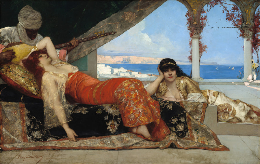 Jean-Joseph Benjamin-Constant — The Favorite of the Emir | Art Print shown to scale on a wall above a sofa