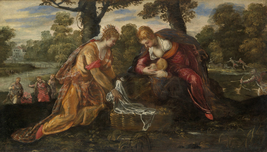 Tintoretto — The Finding of Moses | Fine Art Print shown to scale on a wall above a sofa