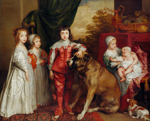 The Five Eldest Children of Charles I by Anthony van Dyck — Five royal children in satin with a great mastiff and a spaniel