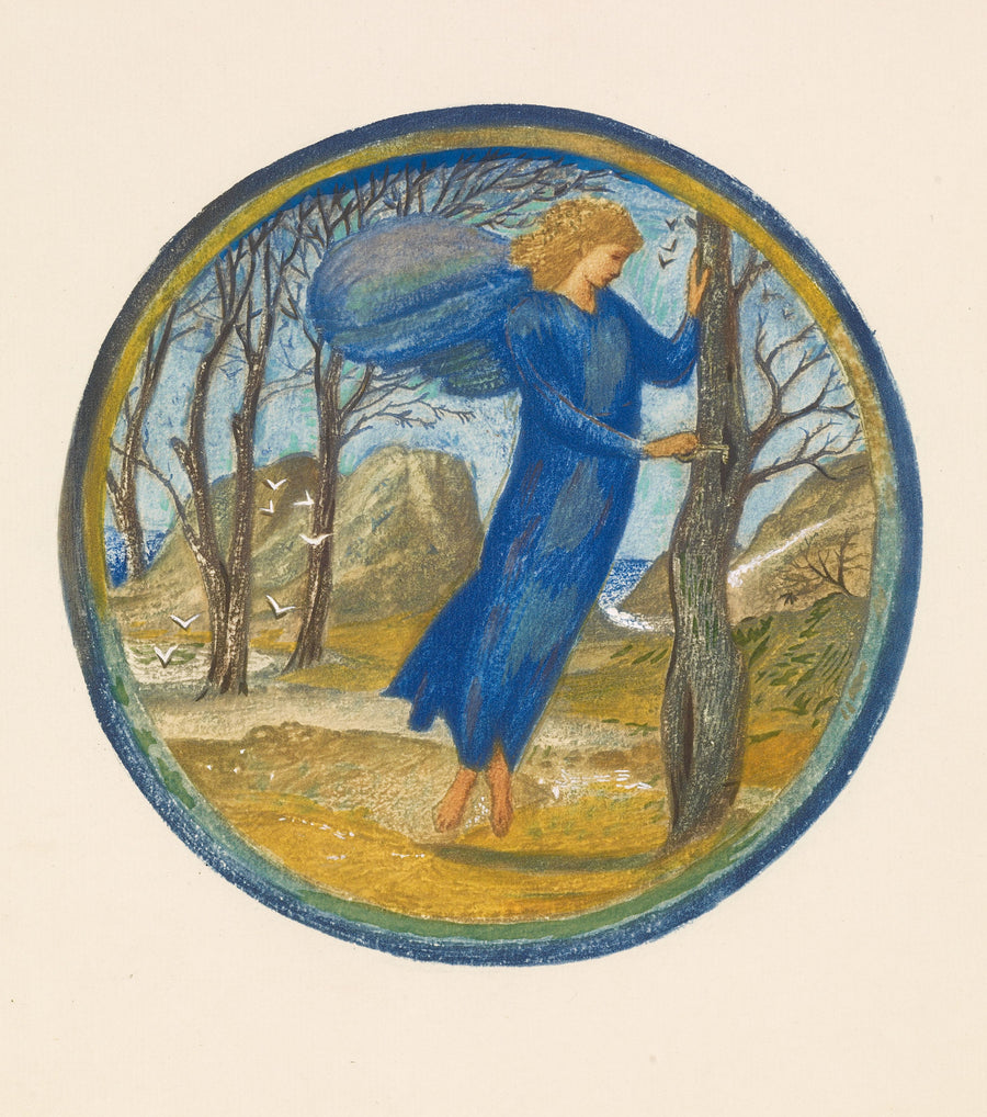 Edward Burne-Jones — The Flower Book: Key of Spring | Pre-Raphaelite Art Print shown to scale on a wall above a sofa