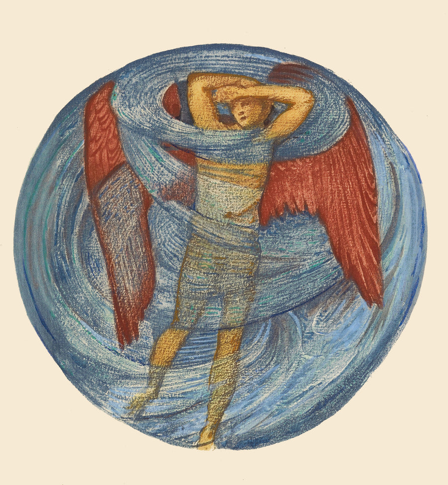 Edward Burne-Jones — The Flower Book: Love in a Mist | Pre-Raphaelite Art Print shown to scale on a wall above a sofa