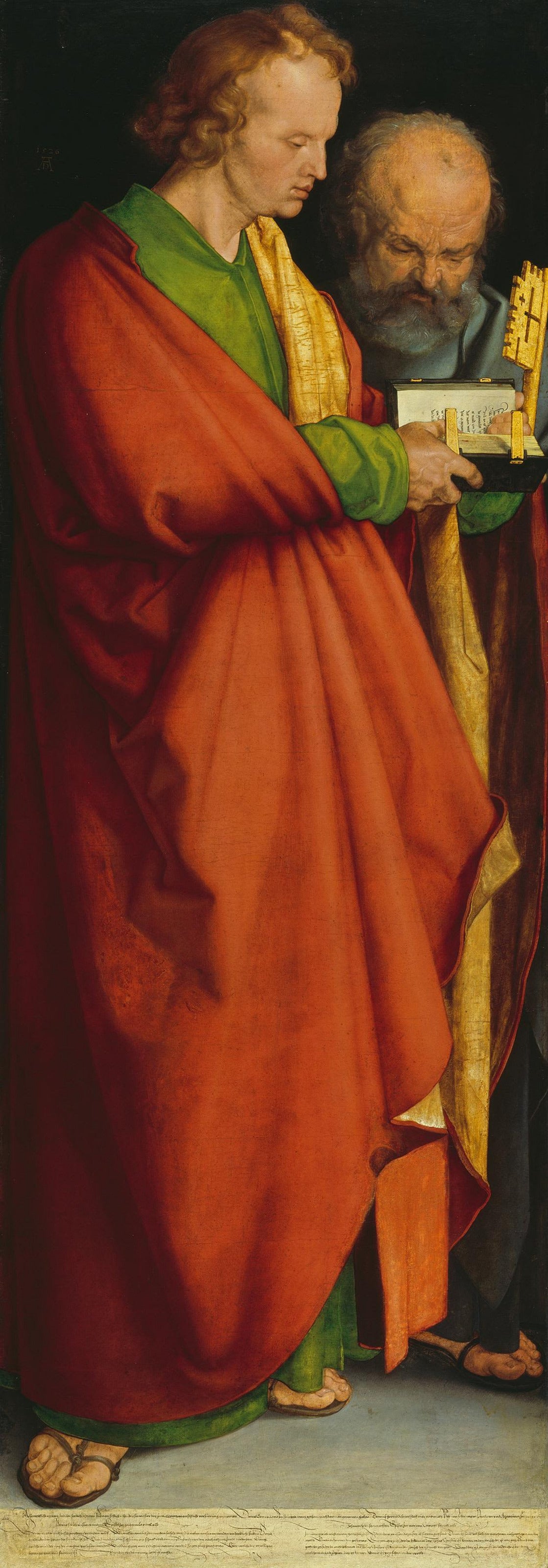 The Four Apostles: St John and St Peter by Albrecht Dürer — A red-robed man and a grey-bearded man with a golden key