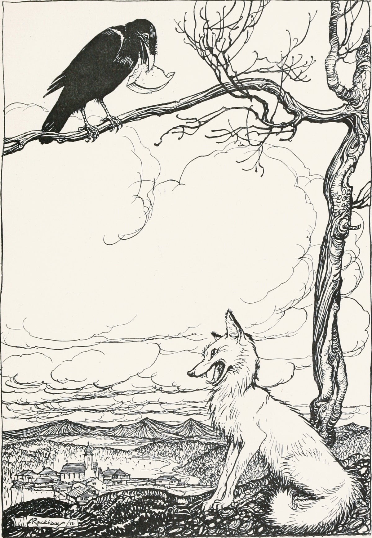 Arthur Rackham — The Fox and the Crow | Fable Illustration Print
