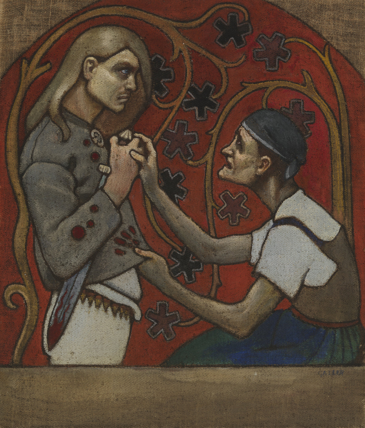 The Fratricide by Akseli Gallen-Kallela — A kneeling woman clutches a pale young man holding a bloodied knife