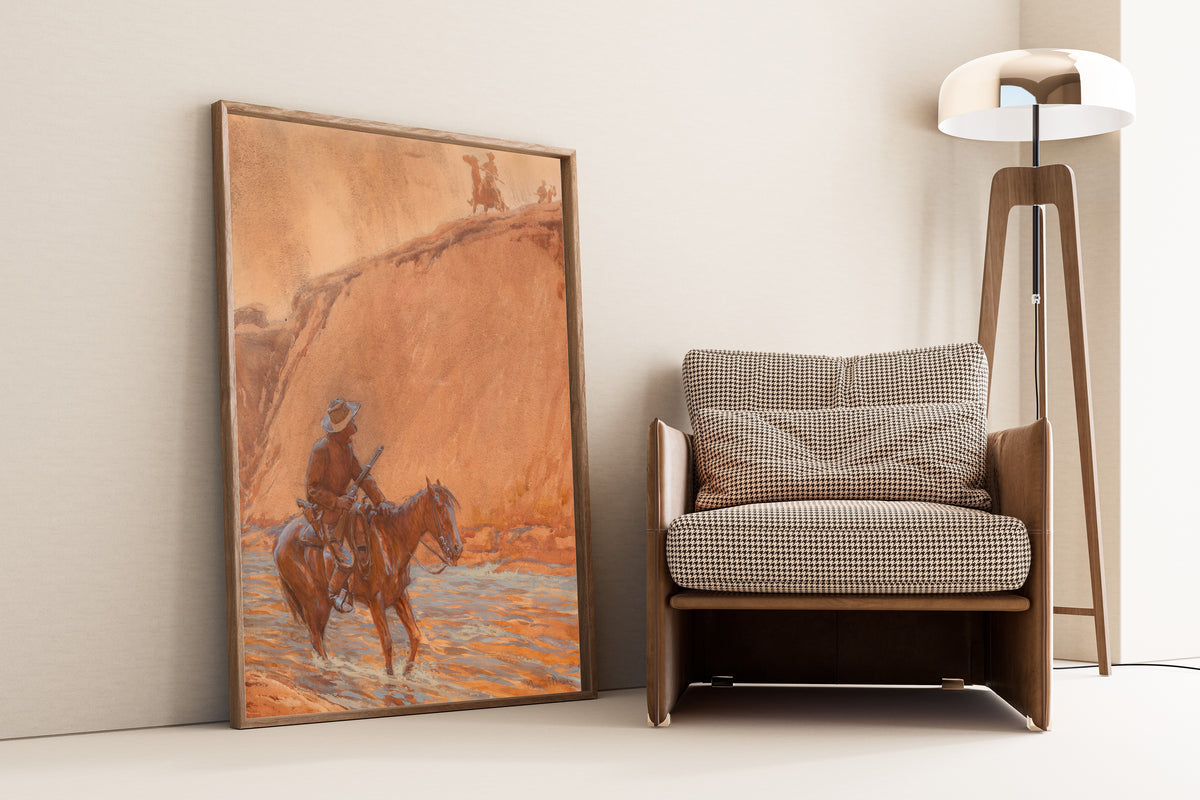Maynard Dixon — The Fugitive’s Horse Plunged into the Deep Water | Western Illustration Print