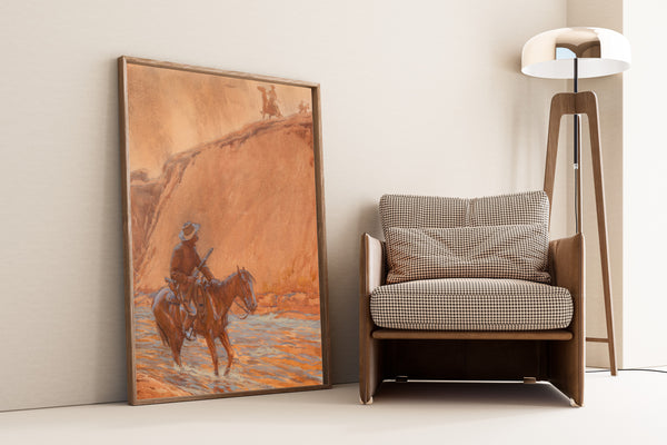 Maynard Dixon — The Fugitive’s Horse Plunged into the Deep Water | Western Illustration Print
