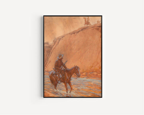 Maynard Dixon — The Fugitive’s Horse Plunged into the Deep Water | Western Illustration Print