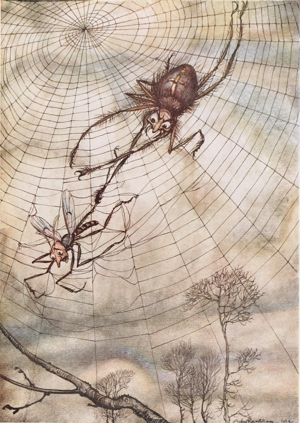 Arthur Rackham — The Gnat and the Lion | Fable Illustration Print