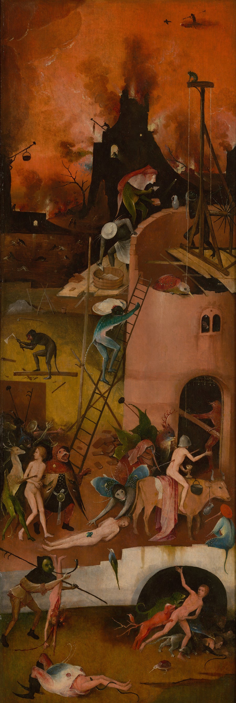 Hieronymus Bosch — The Haywain Triptych - Hell (right wing) | Art Print shown to scale on a wall above a sofa