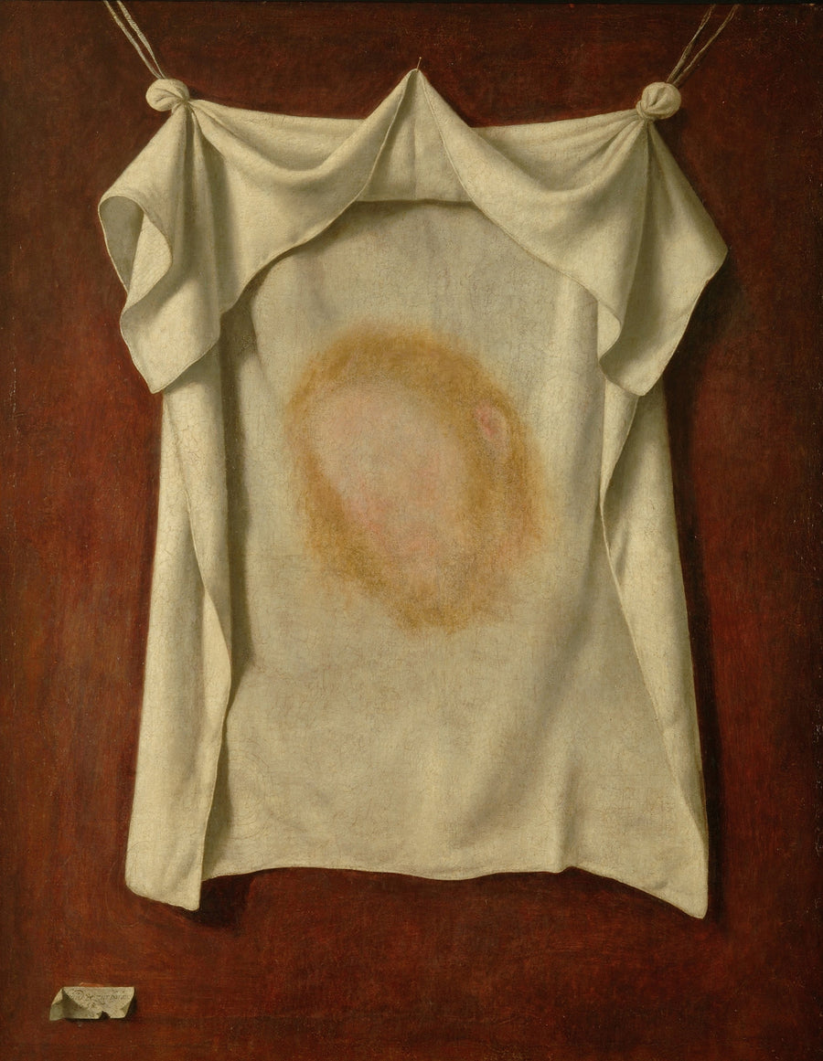 Francisco de Zurbarán — The Holy Face | Fine Art Print shown to scale on a wall above a sofa
