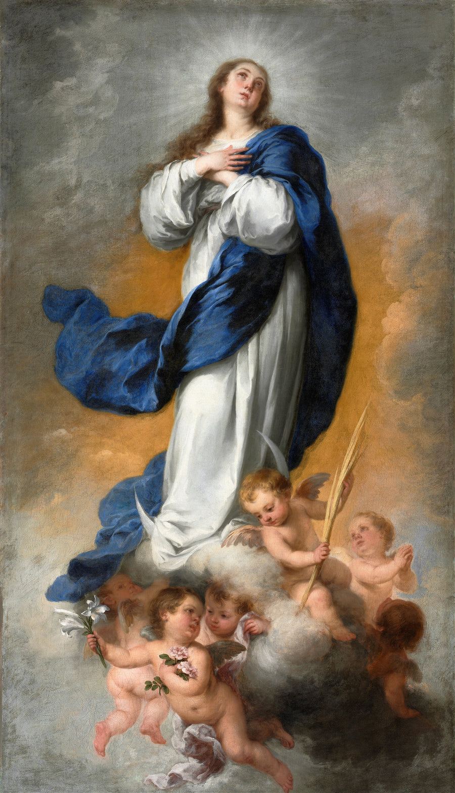Bartolomé Esteban Murillo — The Immaculate Conception | Fine Art Print shown to scale on a wall above a sofa