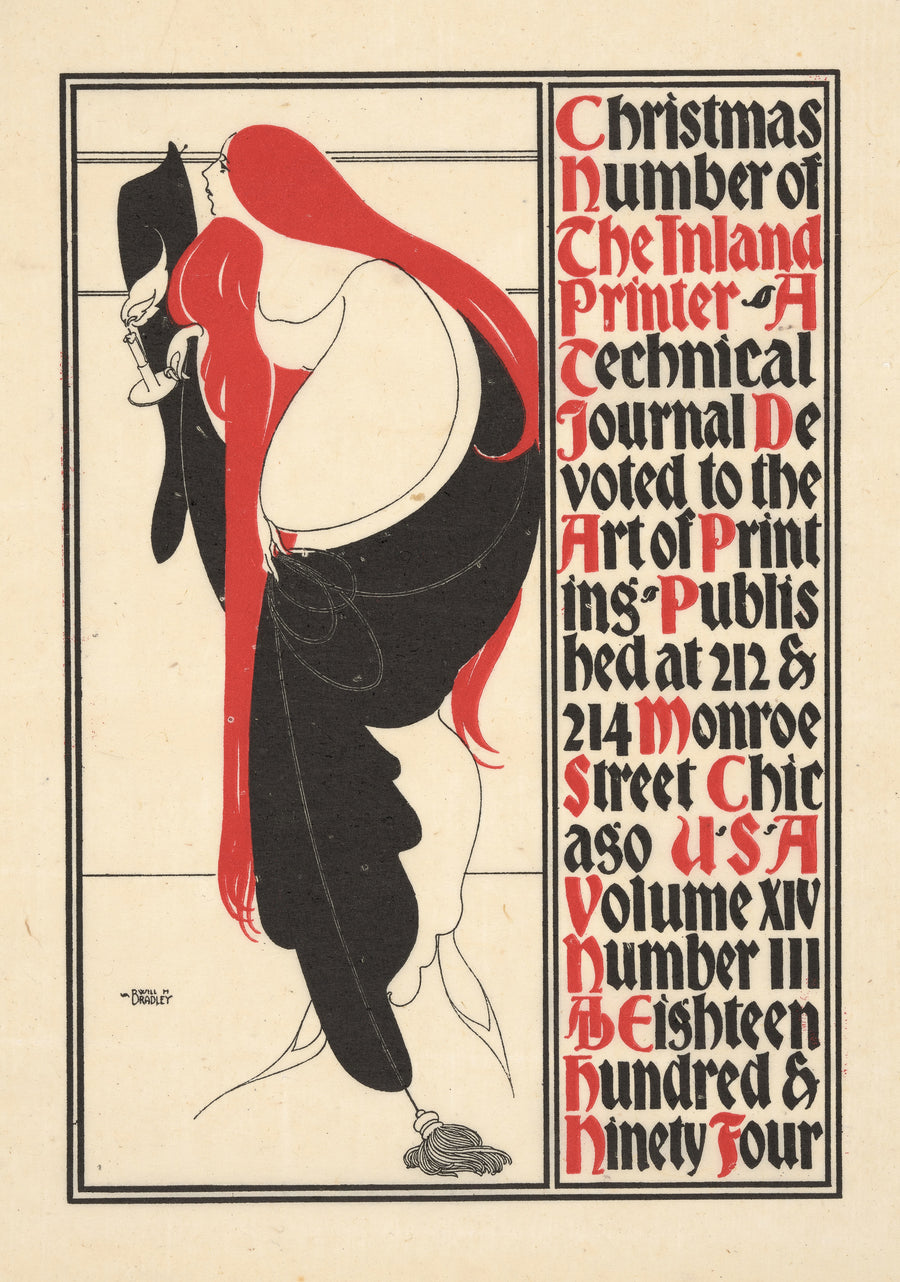 Will Bradley — The Inland Printer, Christmas Number, 1894 | Vintage Christmas Print shown to scale on a wall above a sofa