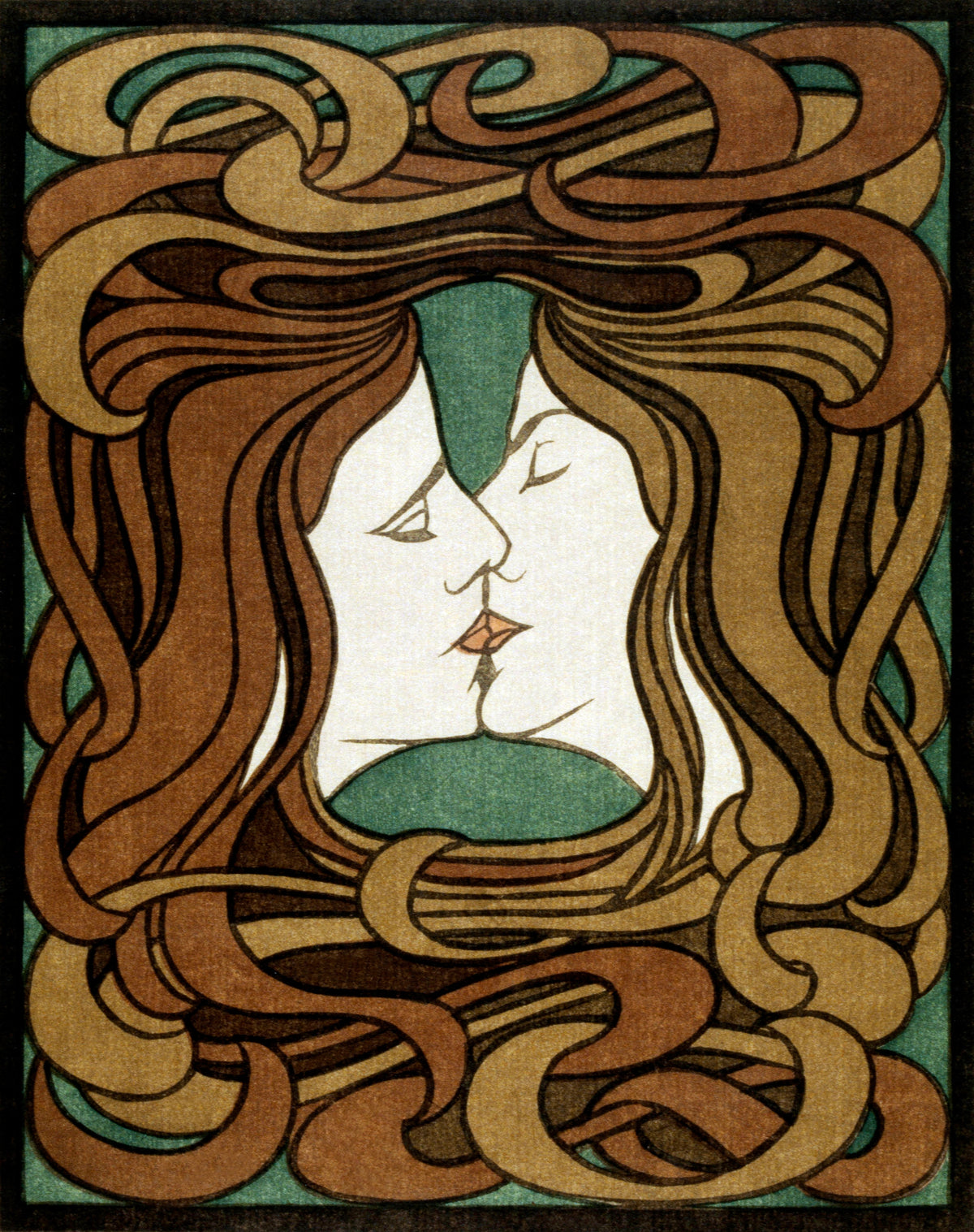 Peter Behrens — The Kiss (Der Kuss) | Art Nouveau Woodcut Print
