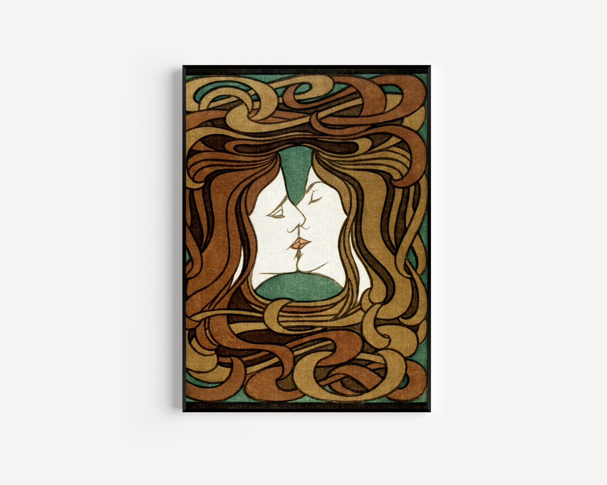 Peter Behrens — The Kiss (Der Kuss) | Art Nouveau Woodcut Print