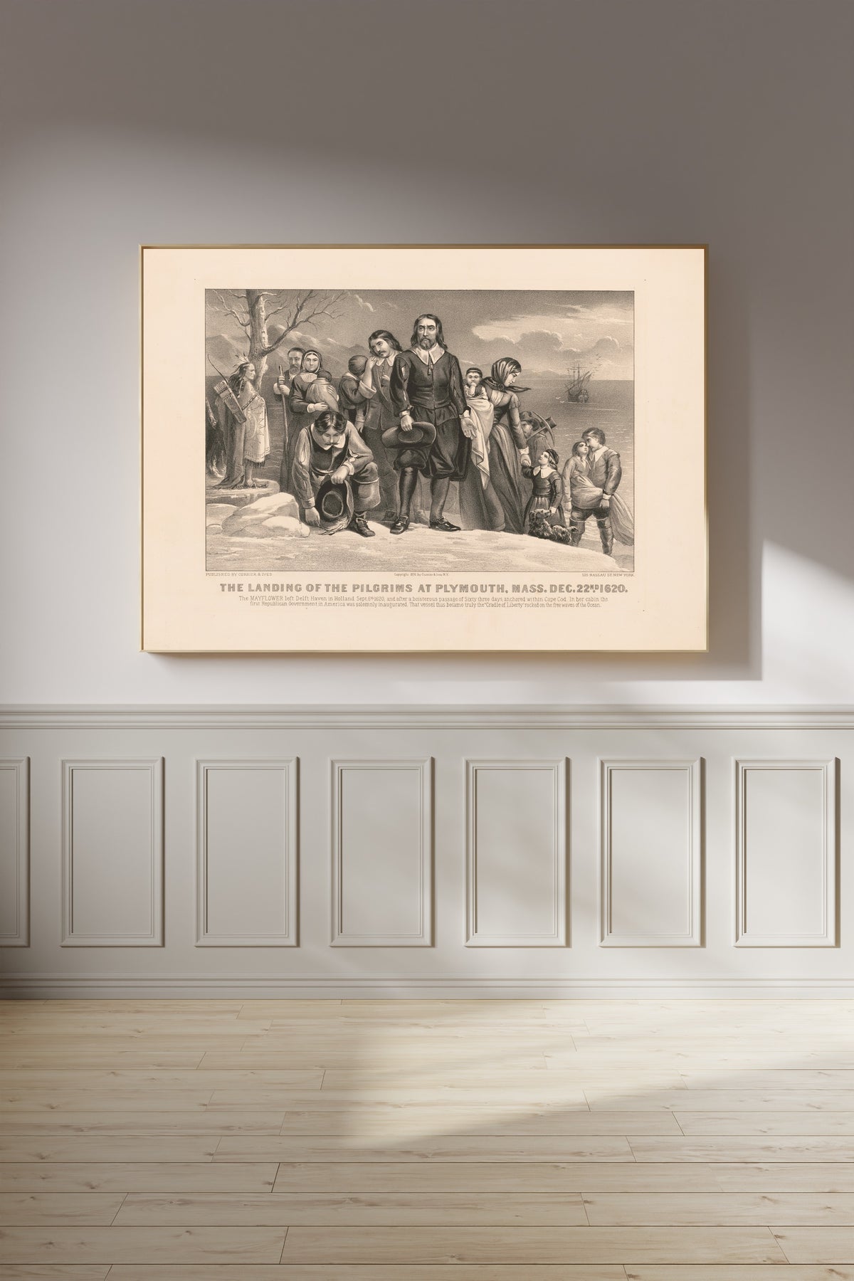 Currier & Ives — The Landing of the Pilgrims at Plymouth, Mass. Dec. 22nd 1620 | Vintage Thanksgiving Print