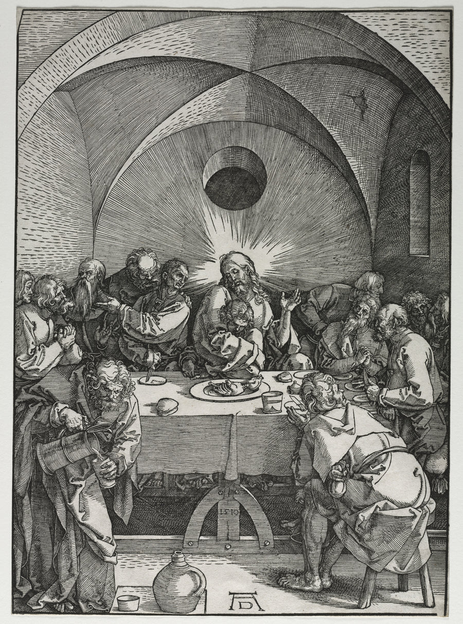 Albrecht Dürer — The Large Passion: The Last Supper | Woodcut Print shown to scale on a wall above a sofa