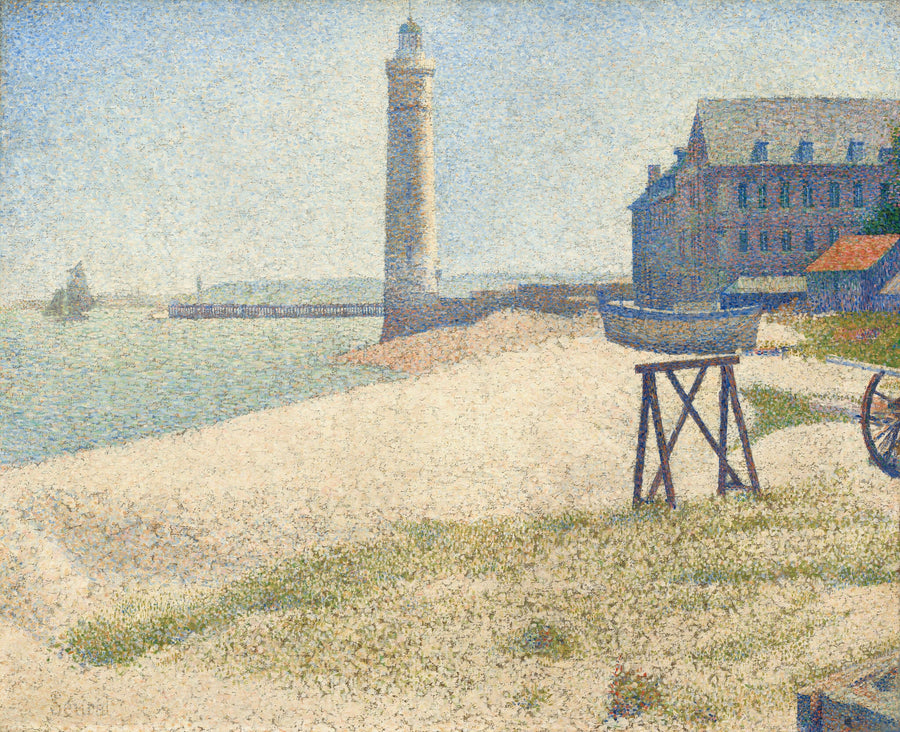 Georges Seurat — The Lighthouse at Honfleur | Fine Art Print shown to scale on a wall above a sofa