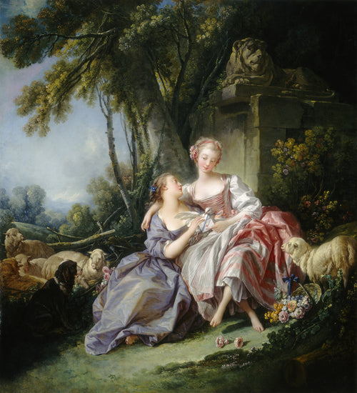 The Love Letter by François Boucher — Two young women share a dove that carries a sealed letter