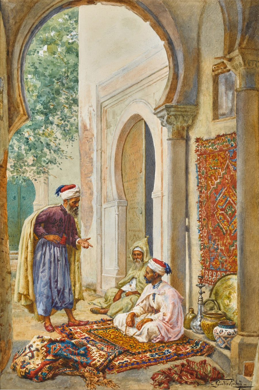 Giulio Rosati — The Merchant | Art Print shown to scale on a wall above a sofa
