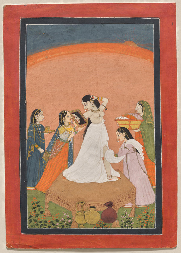 Pahari school — The Morning Toilette | Indian Miniature Painting Print